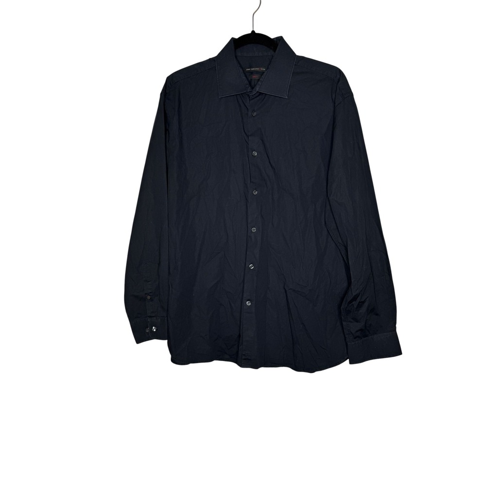 John Varvatos USA Mens Slim Fit Button Down Shirt Black Stretch Size 17 34/35
